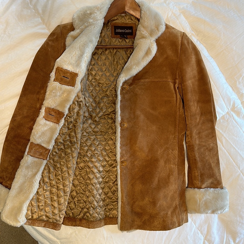 Like new Suede coat with soft faux fur accents - Picture 3 of 14